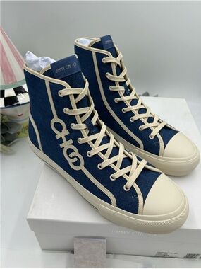 Men’s Jimmy Choo FENIX denim high top logo sneakers size 44.5